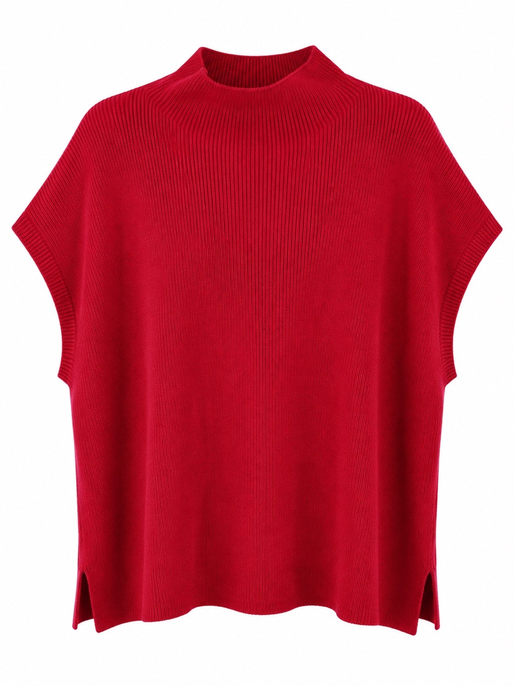 Jodifl Red Mock Neck Knit Cap Sleeve Sweater